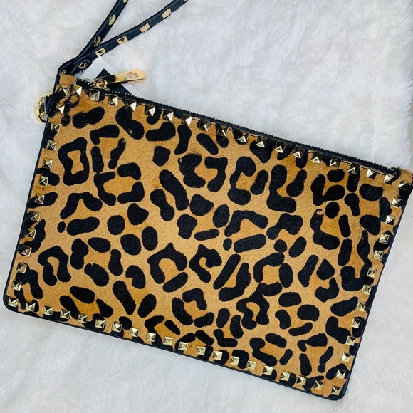 Studded Leopard Clutch